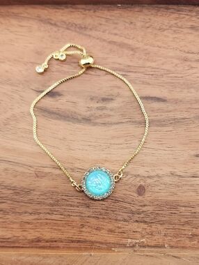 Gold-Tone Blue Opal Halo Adjustable Bracelet